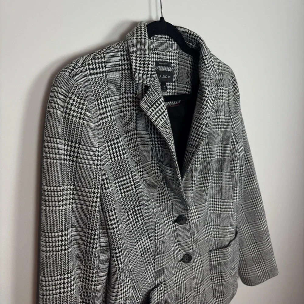 Talbots Aberdeen Houndstooth Blazer Black white Womens sz 6 business‎ casual